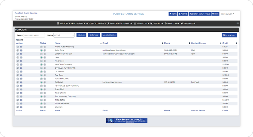 Automotive Vendor Maintenance Software